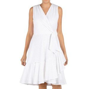 NWT Signature by Robbie Bee White Sleeveless Faux Wrap Dress